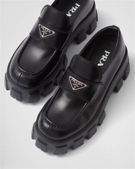 prada monolith brushed leather loafers.